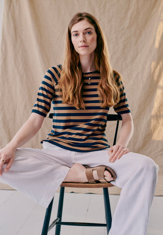 REDGREEN WOMAN Hedy Short Sleeve T-shirt Short Sleeve Tee 126 Light Brown Stripe