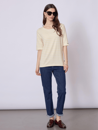 REDGREEN WOMAN Hedy Short Sleeve T-shirt Short Sleeve Tee 130 Yellow Pastel Stripe