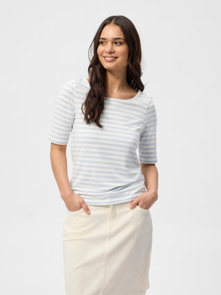 REDGREEN WOMAN Hedy Short Sleeve T-shirt Short Sleeve Tee 160 Sky Blue Stripe