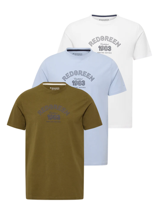 Redgreen herre T-shirts – "1983 Maritime Inspired" print i olivengrøn, lyseblå og hvid – tidløst design / blød bomuld / komfortabel pasform / maritim inspiration